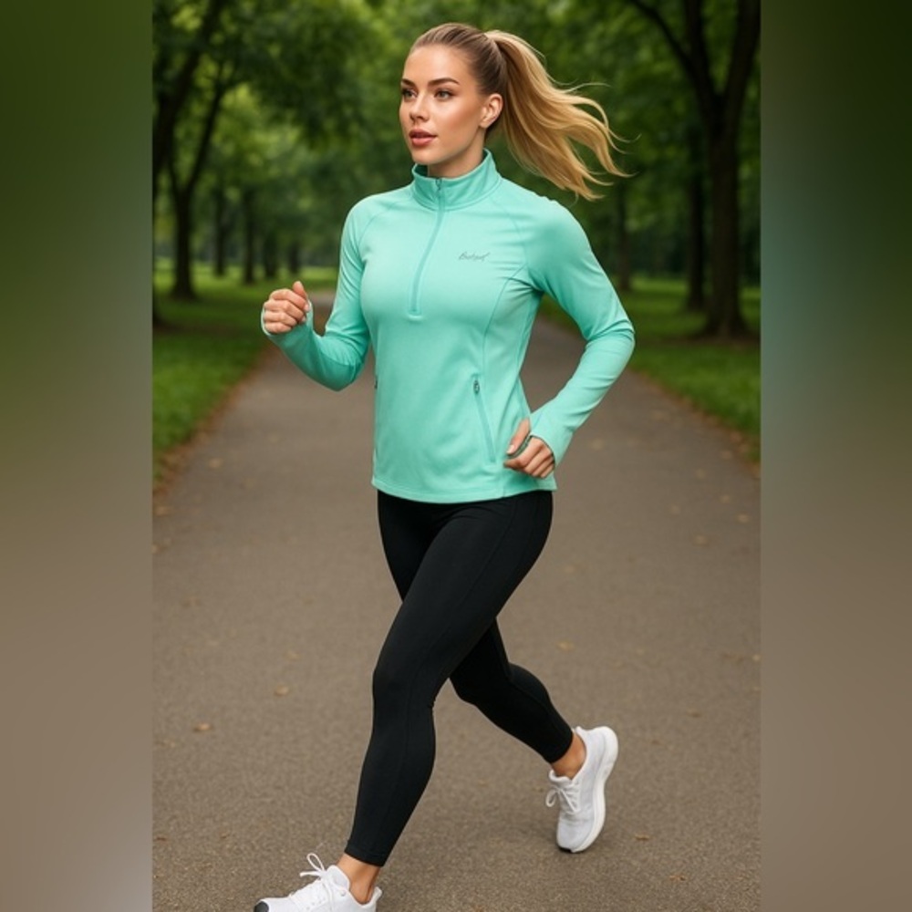 Baleaf Mint Green Quarter-Zip Running Pullover Sz M Lightweight  Activewear Top